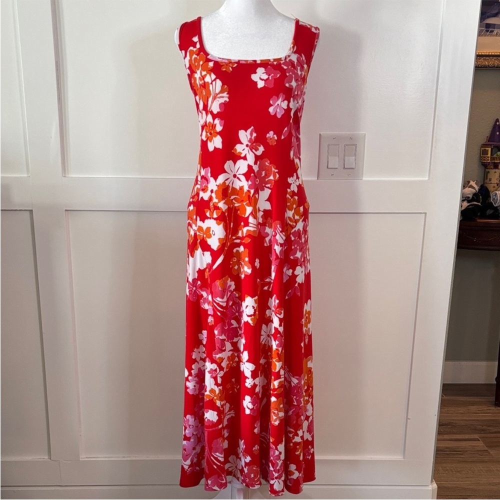 SUSAN GRAVER Orange Pink Vibrant Maxi Dress Large